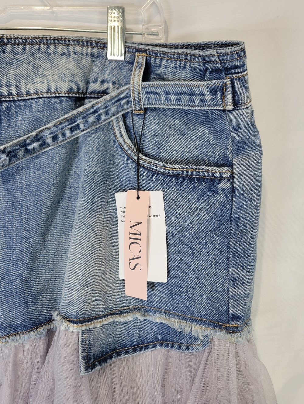 MICAS Denim Tulle Patchwork Highwaisted Festival, Fairy, Western Midi Skirt - Picture 5 of 13